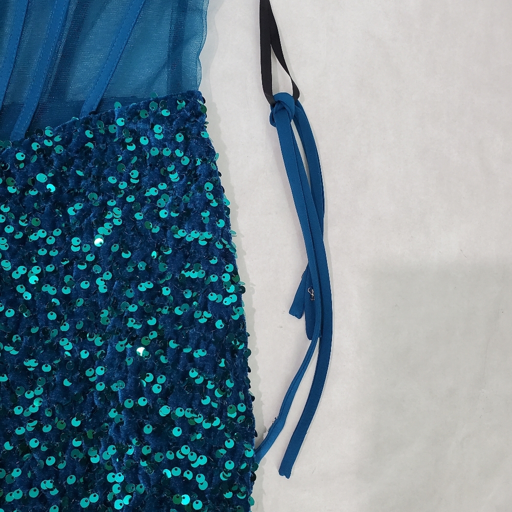 Alyce Paris Strapless Emerald Green Teal Velvet Corset Dress Side Slit HOCO Sz 2 - Picture 10 of 14